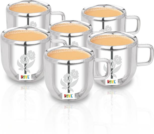 NSVL Pack of 6 Stainless Steel Flower Tea Cups Set of 6 Pcs | Double Wall Tea & Coffee Cups