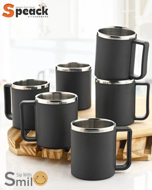 SPEACK Pack of 6 Plastic, Steel Premium Quality Chai, Tea & Coffee Cup Set - Elegant & Durable for Daily Use