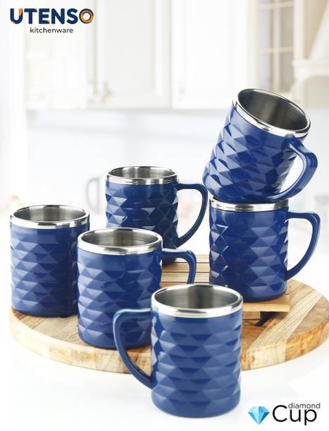 UTENSO Pack of 6 Plastic, Stainless Steel Double Wall Insulated Tea Coffee Milk Mug Hot Cold Rust Proof Food Grade Handle