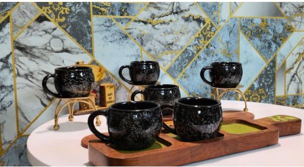 MAYACreation Pack of 6 Bone China new26-white Multi color pari #50 Ceramic tea/Coffee cup 120 ml, Pack of 6