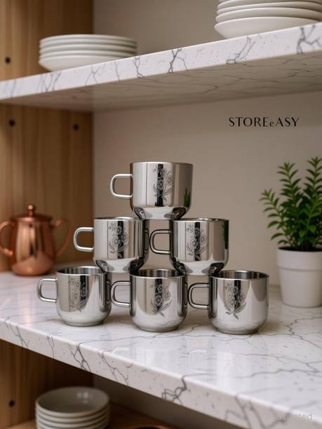 STOREeASY Pack of 6 Stainless Steel Double Wall Laser Steel Cup Set