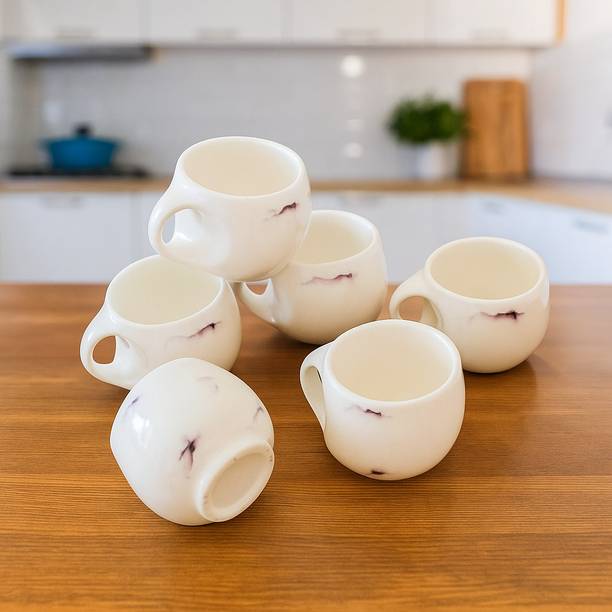 love unlimited Pack of 6 Bone China White Shape Tea Cups Set of 6 | Coffee Mugs for Home Office