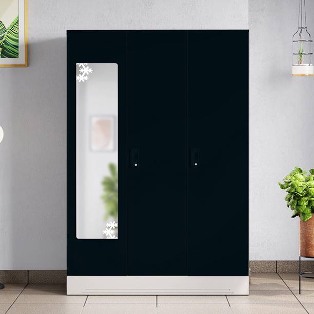 Interio by Godrej Slimline 3 Door with Locker, Drawer and Star Design Mirror Metal Almirah