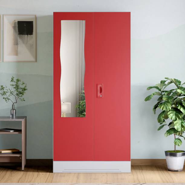 Godrej Interio Slimline 2 Door with Locker and Drawer and Curvilinear Mirror Metal Almirah