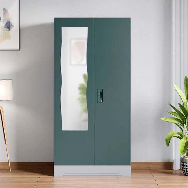Godrej Interio Slimline 2 Door with Locker and Drawer and Curvilinear Mirror Metal Almirah