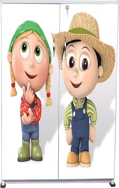 Kids Decor - Cute Boy and Girl - Double Door Wardrobe Engineered Wood Almirah