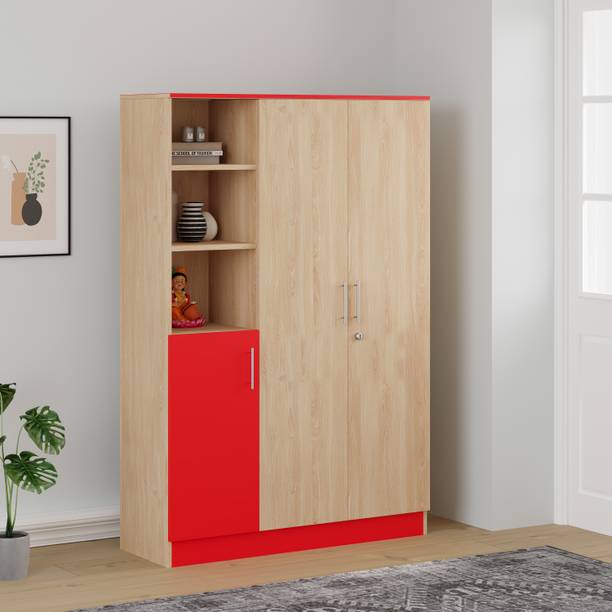 CuteKitchen CK BW 977 Red Krishna Bheem 3 door Engineered Wood Cupboard