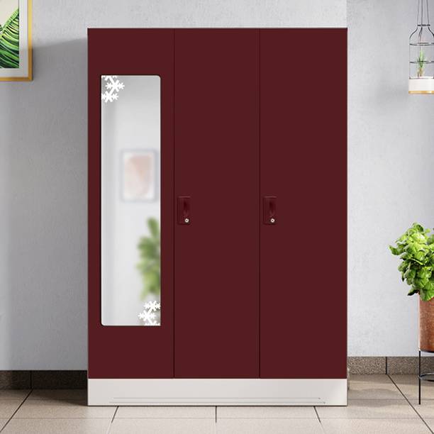 Godrej Interio Slimline 3 Door with Locker, Drawer and Star Design Mirror Metal Almirah