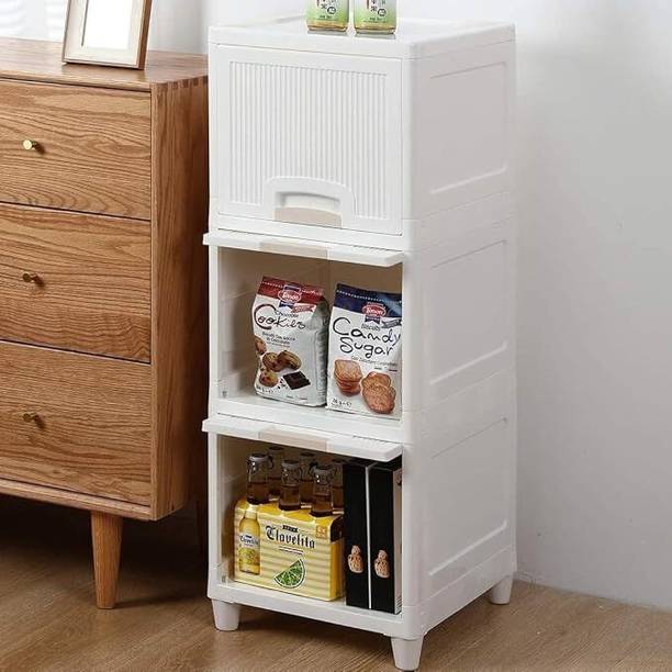 ASHLAS 3 Tier Organizer for Clothes/Kitchen Storage Rack/Modular Wardrobe for Cloth PP Collapsible Wardrobe