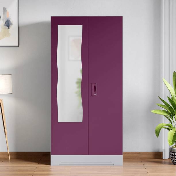 Godrej Interio Slimline 2 Door with 4 Shelves and Curvilinear Mirror Metal Almirah