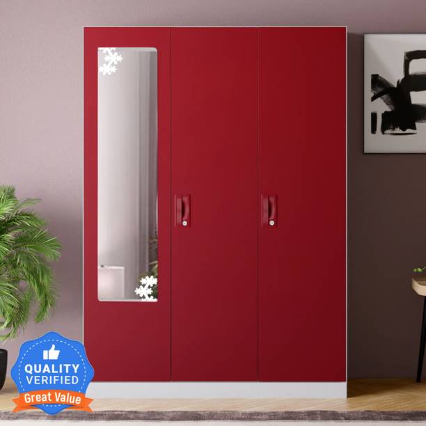 Godrej Interio Slimline 3 Door with Locker, Drawer and Star Design Mirror Metal Almirah