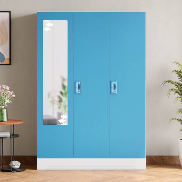 Godrej Interio Slimline 3 Door with Locker, Drawer and Star Design Mirror Metal Almirah