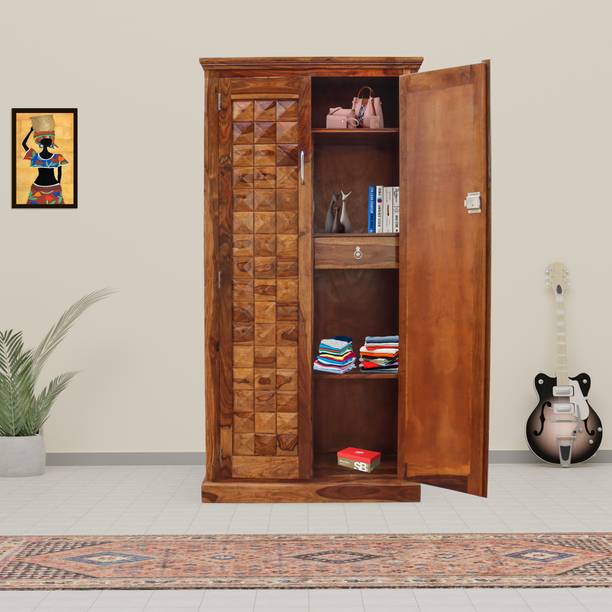 Tamannaartpalace Solid Wood Diamond Almirah with 6 Shelves & 1 Drawer (Natural Honey Oak Finish) Solid Wood Almirah