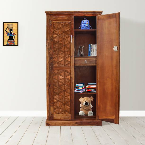 Tamannaartpalace Solid Wood Pearl Wardrobe with 6 Shelves & 1 Drawer, Hanger Road Available Solid Wood Almirah