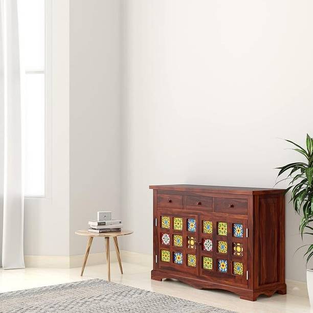 Rajasthali Wood Decor Sheesham Wood Cupbord, 3 Drowar Wardrobe, Almirah For Living Room & Home Solid Wood Almirah