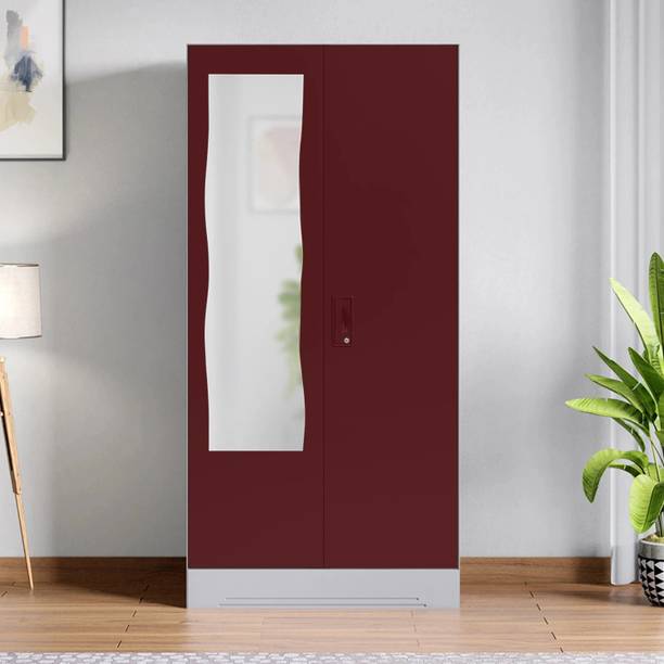 Godrej Interio Slimline 2 Door with 2 shelves and Curvilinear Mirror Metal Almirah
