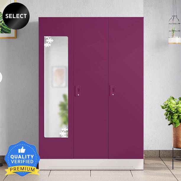 Godrej Interio Slimline 3 Door with Locker, Drawer and Star Design Mirror Metal Almirah