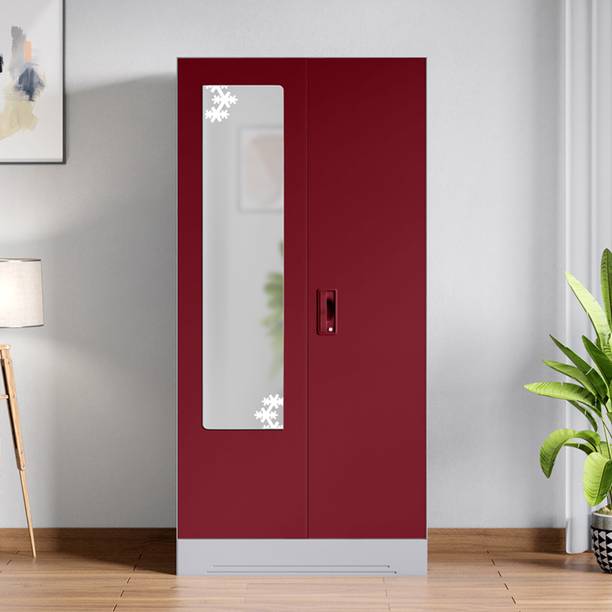 Godrej Interio Slimline 2 Door with 2 shelves with Star Design Mirror Metal Almirah