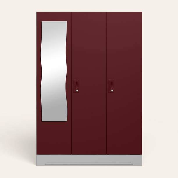 Godrej Interio Slimline 3 Door with Locker and Curvilinear Mirror Metal Almirah