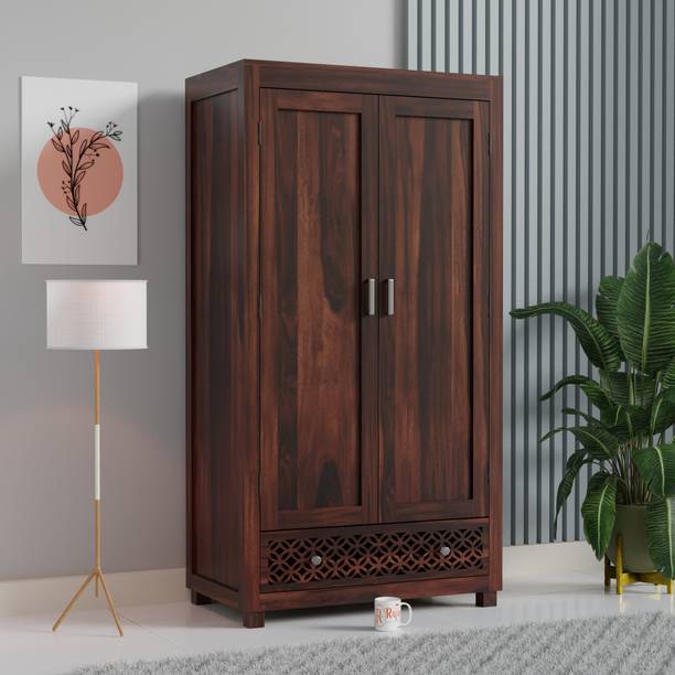 Rajasthali Wood Decor Solid Wood Wardrobe with Double Doors, Decorative Lattice Panel Solid Wood Almirah