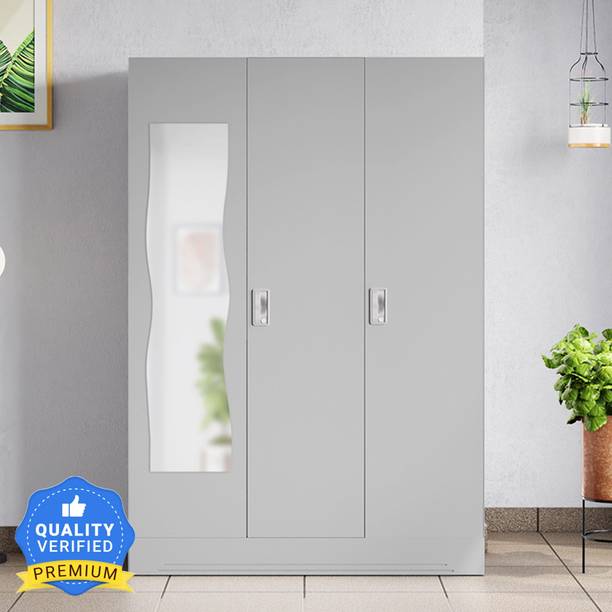 Godrej Interio Slimline 3 Door with Locker and Curvilinear Mirror Metal Almirah