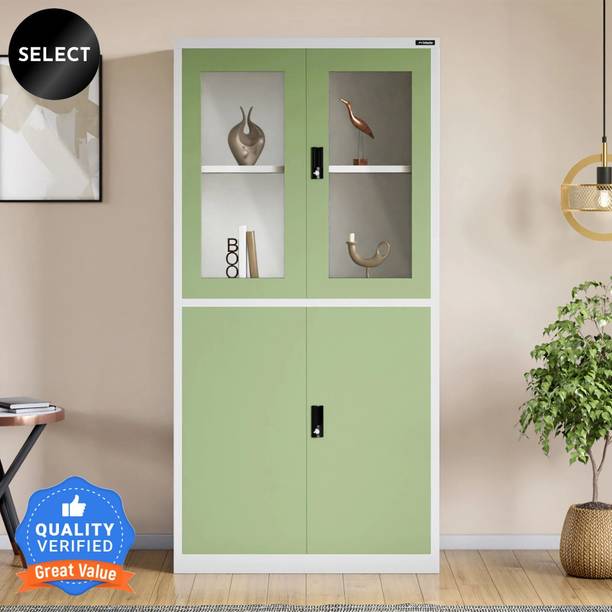 Godrej Interio StorEase 4-Door Display Unit With Glass & Steel Swing Doors (Pale Green) Metal Almirah