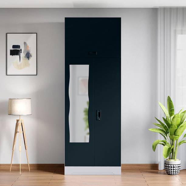Godrej Interio Slimline 2 Door with Locker and Drawer, Overhead Unit and Curvilinear Mirror Metal Almirah