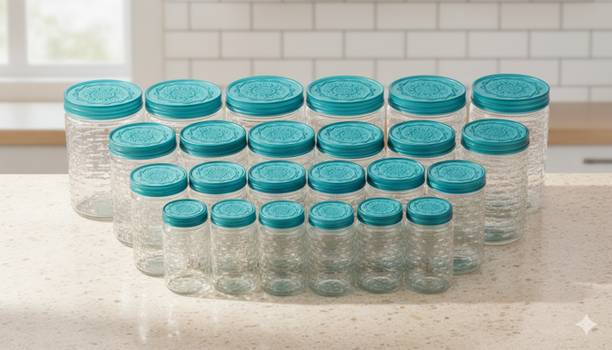 MAXTID Plastic 24 Pcs Jar Grocery Kitchen Container Set Plastic Cupboard