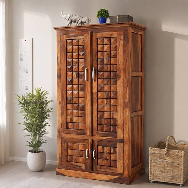 SONA ART & CRAFTS Diamond Sheesham Wood Wardrobe 4 Doors Storage For Bedroom Solid Wood Almirah