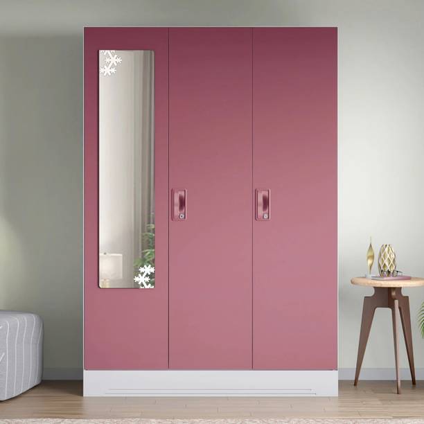 Interio by Godrej Slimline 3 Door with Locker, Drawer and Star Design Mirror Metal Almirah