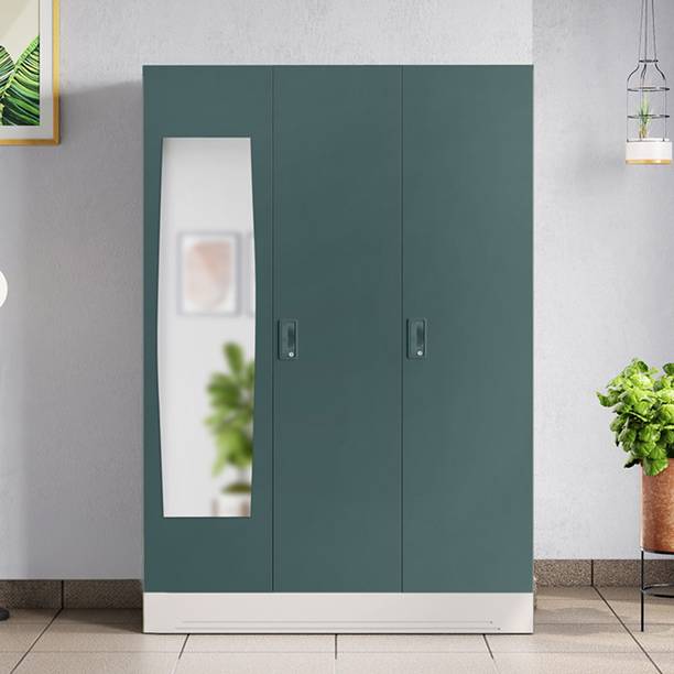 Interio by Godrej Slimline 3 Door with Locker, Drawer and Mirror Metal Almirah