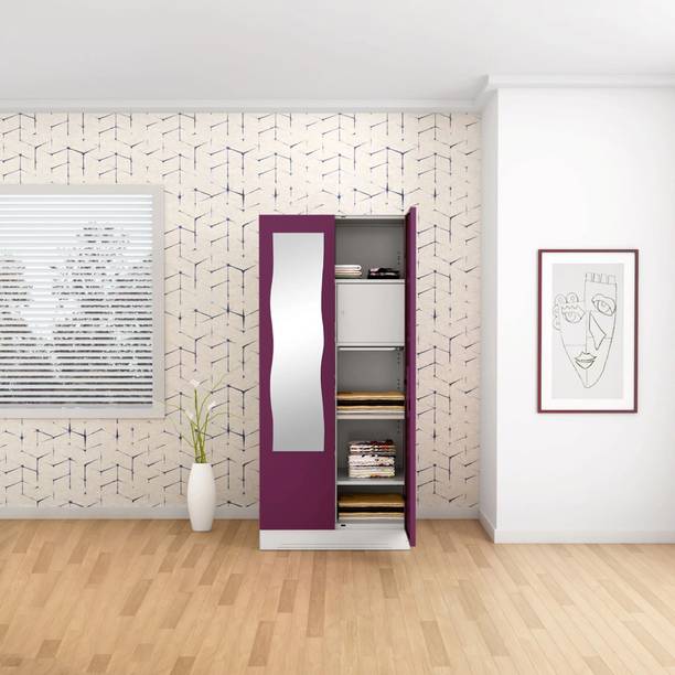 Interio by Godrej Slimline 2 Door with Locker and Drawer and Curvilinear Mirror Metal Almirah