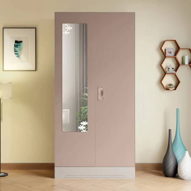 Interio by Godrej Slimline 2 Door Alpine White with Locker and Star Design Mirror Metal Almirah
