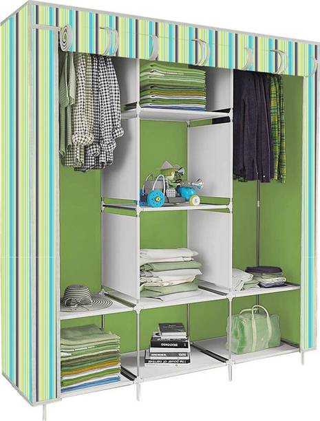 Lyzoo C1 Green Strip Print Metal Almirah
