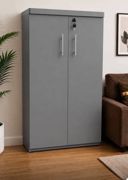 DiamondF 2 Door Wooden Storage Cabinet 6 shelves with Lock | Multipurpose White Almirah Engineered Wood Almirah