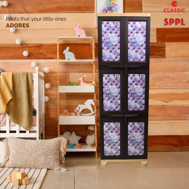 Classic Furniture White Flower Theme Wardrobe|Closet|Cabinet with Hanger system for Kids & Adults Plastic Cupboard