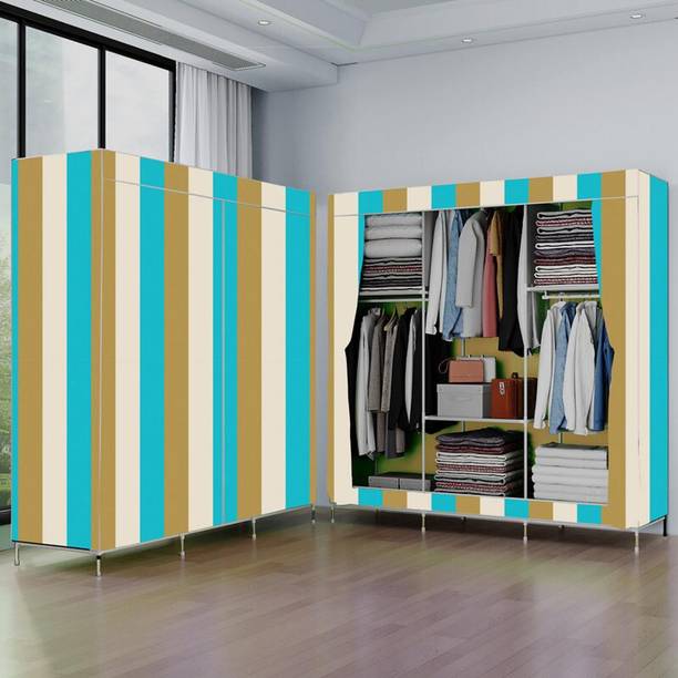 saintwod C4 Beige Strip Print Metal Almirah
