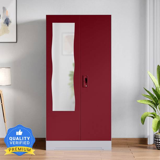 Godrej Interio Slimline 2 Door with Locker and Drawer and Curvilinear Mirror Metal Almirah