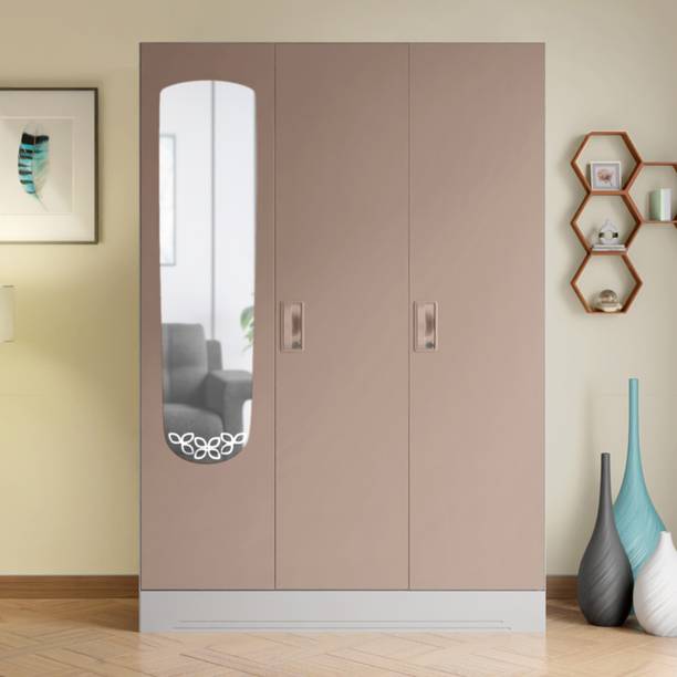 गोदरेज इंटेरियो Slimline 3 Door Alpine White with Locker and Leaf Design Mirror मेटल अलमारी