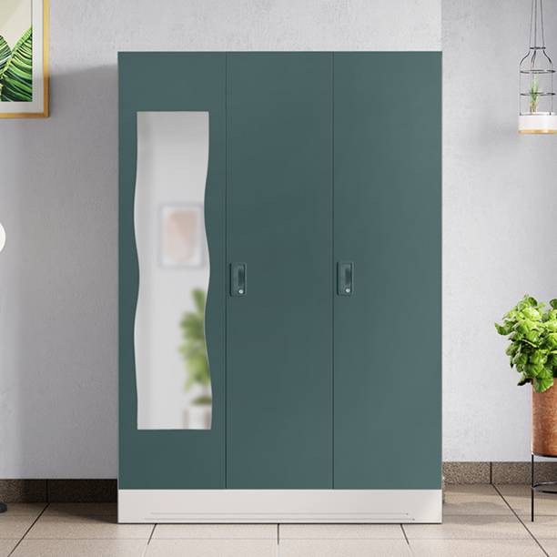 Godrej Interio Slimline 3 Door with Locker, Drawer and Curvilinear Mirror Metal Almirah