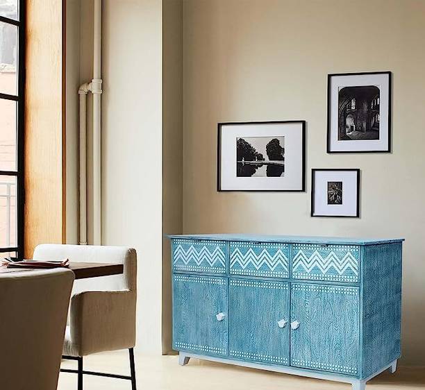 Corsica Designs MangoWood Verve Sideboard -M (Finish Color - TextureBlue, Door Type- Hinged, ) Solid Wood Cupboard