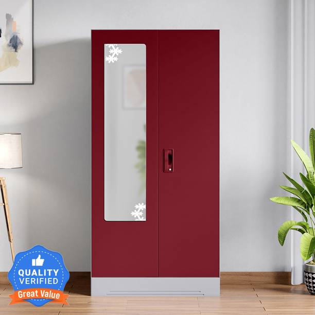 Godrej Interio Slimline 2 Door with Locker and Star Design Mirror Metal Almirah