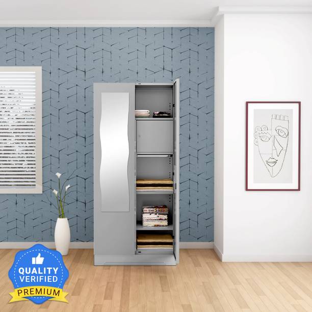 Godrej Interio Slimline 2 Door with Locker and Drawer and Curvilinear Mirror Metal Almirah