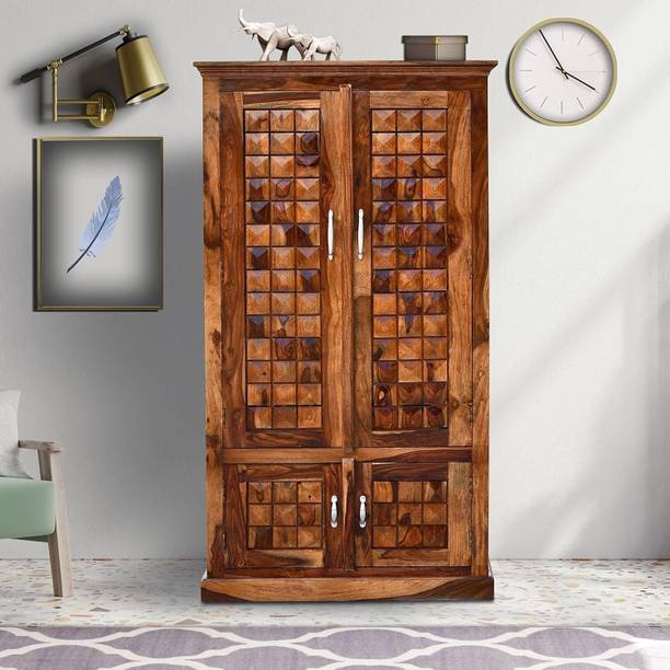 SONA ART & CRAFTS Diamond Sheesham Wood Wardrobe 4 Doors Storage For Bedroom Solid Wood Almirah