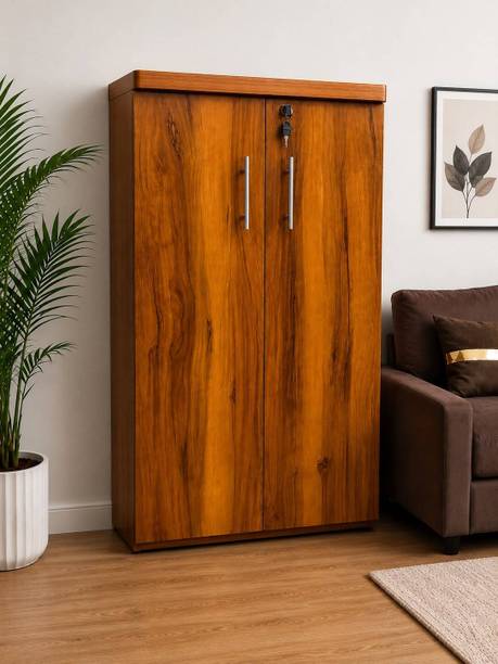 DiamondF 2 Door Wooden Storage Cabinet 6 shelves with Lock | Multipurpose White Almirah Engineered Wood Almirah
