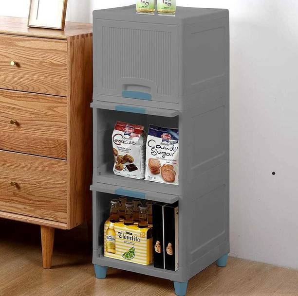 Durvasa 3 Layer Foldable Cabinet Plastic Cupboard For Storage Plastic Modular Drawer Plastic Free Standing Chest of Drawers