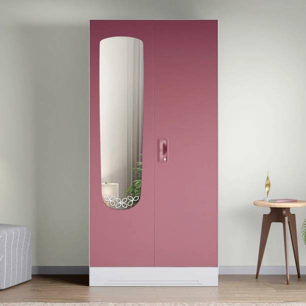 Godrej Interio Slimline 2 Door with Locker and Drawer and Leaf Design Mirror Metal Almirah