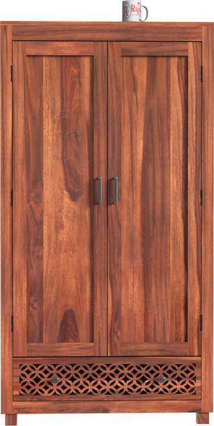 Rajasthali Wood Decor Solid Wood Wardrobe with Double Doors, Decorative Lattice Panel Solid Wood Almirah