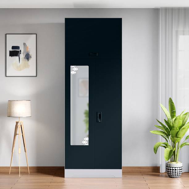 Godrej Interio Slimline 2 Door with Locker, Overhead Unit and Star Design Mirror Metal Almirah