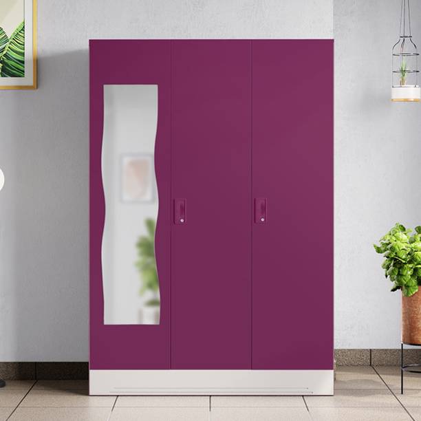 Godrej Interio Slimline 3 Door with Locker, Drawer and Curvilinear Mirror Metal Almirah